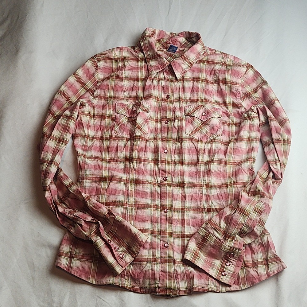 Levi's Western Snap Button-Down Shirt Plaid Pink Cotton Women's Size Medium